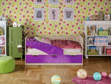 Кровать в детскую Бабочки 800*1600, Фиолетовый глянец в Томске