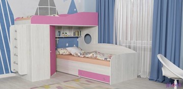 Детская кровать-шкаф Кадет-2 с металлической лестницей, корпус Винтерберг, фасад Розовый в Томске