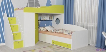 Детская кровать-шкаф Кадет-2 с универсальной лестницей, корпус Белое дерево, фасад Лайм в Томске
