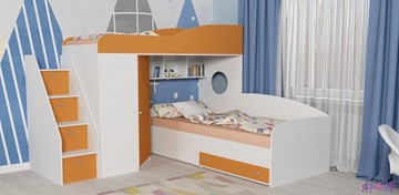 Кровать-чердак детская Кадет-2 с универсальной лестницей, корпус Белое дерево, фасад Оранжевый в Томске