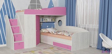 Детская кровать-шкаф Кадет-2 с универсальной лестницей, корпус Винтерберг, фасад Розовый в Томске