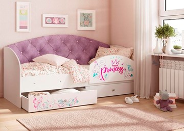Кровать детская односпальная Эльза с бортиком, Фиолетовый (щиты) в Томске