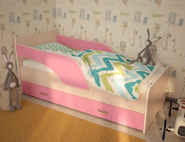 Кровать с ящиками Максимка, корпус Млечный дуб, фасад Розовый в Томске