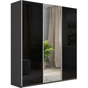Шкаф 3-дверный Широкий Прайм (2 Стекла Черных / Зеркало) 2400x570x2300, Серый диамант в Томске