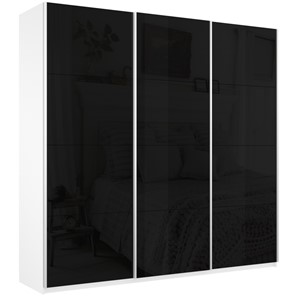 Шкаф 3-дверный Широкий Прайм (Черное стекло) 2400x570x2300,  Белый Снег в Томске