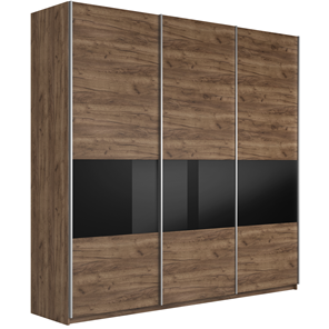 Шкаф 3-дверный Широкий Прайм (ДСП / Черное стекло) 2400x570x2300, Крафт Табачный в Томске