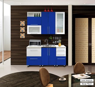 Кухня маленькая Мыло 224 1600х918, цвет Синий/Белый металлик в Томске