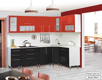 Угловая кухня Мыло 224 2600х1600, цвет Черный/Красный металлик в Томске