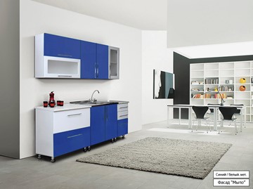 Кухня Мыло 224 2000х718, цвет Синий/Белый металлик в Томске