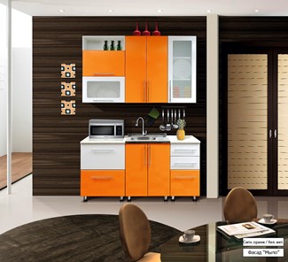 Кухня Мыло 224 1600х718, цвет Оранжевый/Белый металлик в Томске