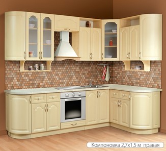 Угловая кухня Классика 2700х1500, цвет Дуб беленый в Томске
