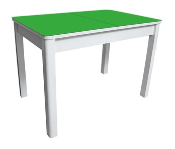 Обеденный раздвижной стол Айсберг-02 СТ2, белое ЛДСП/стекло зеленое/прямые массив белый в Томске