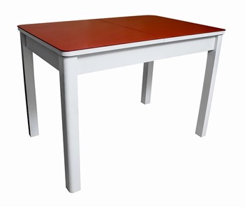 Кухонный стол раскладной Айсберг-01 СТ2, белое ЛДСП/стекло алое/прямые массив белый в Томске