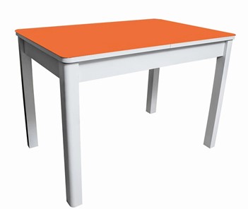 Кухонный стол раскладной Айсберг-01 СТ2, белое ЛДСП/стекло оранжевое/прямые массив белый в Томске