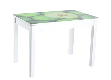 Кухонный стол раскладной Айсберг-02 СТФ, белое лдсп/зеленые яблоки/40 прямые массив белые в Томске
