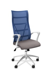 Кресло в офис Топ X белый каркас, сетка/ткань TW / синяя/серая в Томске