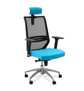 Офисное кресло Aero lux с подголовником, сетка/ткань TW / черная/голубая в Томске