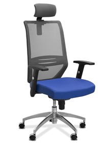 Офисное кресло для персонала Aero с подголовником, сетка/ткань TW / черная/ синяя в Томске