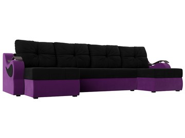 П-образный диван Меркурий П, Черный/фиолетовый (вельвет) в Томске