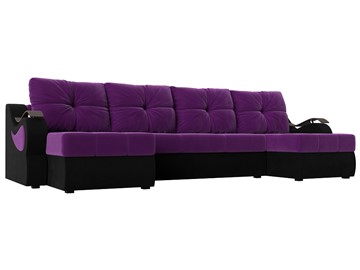 П-образный диван Меркурий П, Фиолетовый/черный (вельвет) в Томске