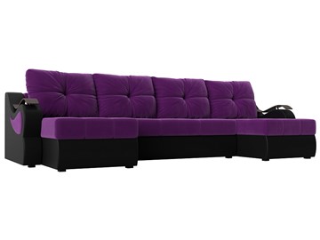 П-образный диван Меркурий П, Фиолетовый/черный (вельвет/экокожа) в Томске