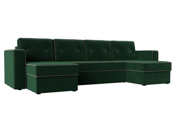 Большой П-образный диван Принстон, Зеленый\Коричневый (Велюр) боннель в Томске