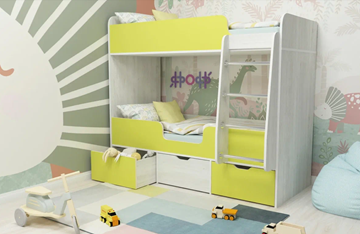 Детская двухэтажная кровать Малыш двойняшка 70х160, корпус Винтерберг, фасад Лайм в Томске