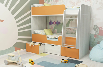 Детская 2-этажная кровать Малыш двойняшка 70х160, корпус Винтерберг, фасад Оранжевый в Томске