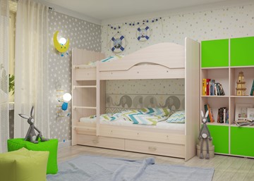 Детская 2-ярусная кровать Мая на щитах со шкафом и ящиками, цвет Млечный дуб в Томске - предосмотр 1