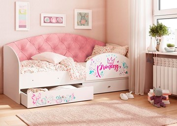Кровать детская Эльза с бортиком, Розовый (латы) в Томске