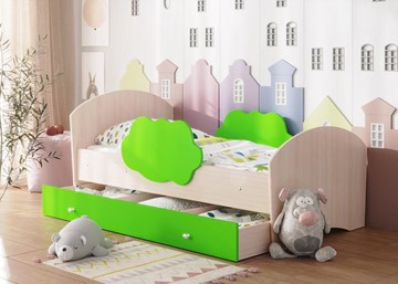 Детская кровать Тучка с ящиком, корпус Дуб млечный, фасад Лайм в Томске