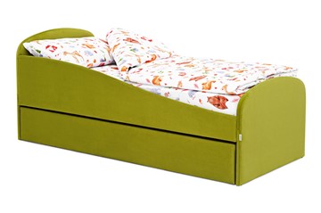Кровать в детскую с ящиком Letmo оливковый (велюр) в Томске