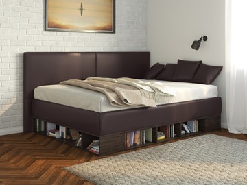 Подростковая кровать Lancaster 1, 120х200, ЛДСП венге, экокожа коричневая в Томске