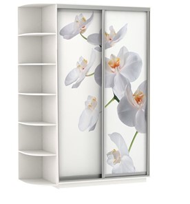 Шкаф-купе 2-х дверный Хит, 1500x600x2200, фотопечать, со стеллажом, белая орхидея, белый снег в Томске