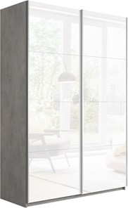 Шкаф 2-х дверный Прайм (Белое стекло/Белое стекло) 1400x570x2300, бетон в Томске
