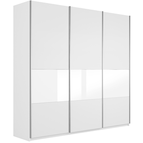 Шкаф 3-дверный Широкий Прайм (ДСП / Белое стекло) 2400x570x2300, Белый снег в Томске