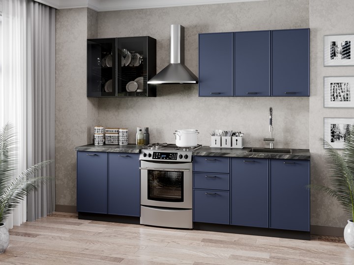 Гарнитур кухонный 2600 Индиго, Черный/Темно-синий в Томске - изображение