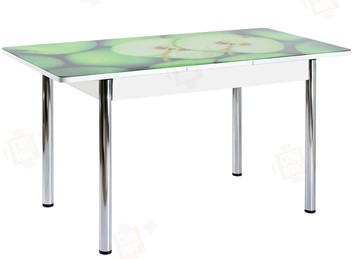 Кухонный раскладной стол Айсберг-02 СТФ, белое лдсп/зеленые яблоки/ноги хром прямые в Томске