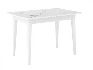Кухонный стол раскладной Dikline M110 Белый/стекло белый мрамор сатин/ножки MM белые в Томске