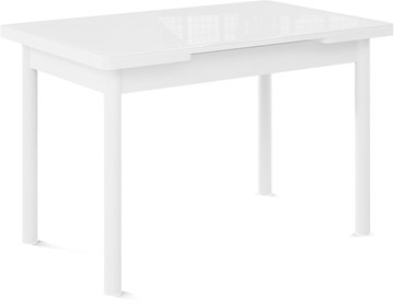 Обеденный раздвижной стол Милан-1 EVO, ноги металлические белые, стекло белое/серый в Томске