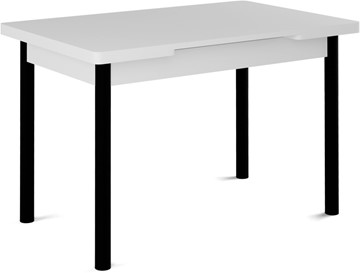 Кухонный стол раскладной Милан-1 EVO, ноги металлические черные, белый цемент в Томске
