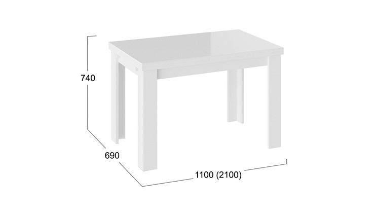 Обеденный раздвижной стол Норман тип 1, цвет Белый/Стекло белый глянец в Томске - изображение 2