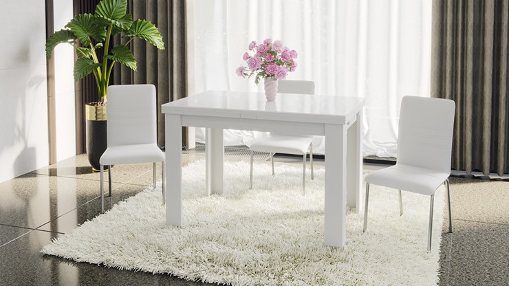 Обеденный раздвижной стол Норман тип 1, цвет Белый/Стекло белый глянец в Томске - изображение 4