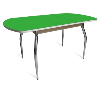 Кухонный стол раздвижной ПГ-02 СТ2, дуб молочный/зеленое стекло/35 хром гнутые металл в Томске