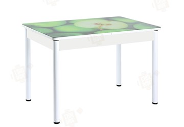 Кухонный раздвижной стол Айсберг-01 СТФ, белый/фотопечать зеленые яблоки/ноги крашеные в Томске
