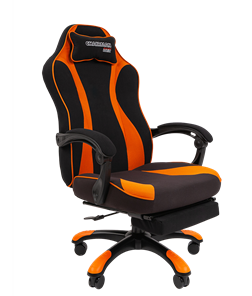 Кресло игровое CHAIRMAN GAME 35 с выдвижной подставкой для ног Ткань черная / Ткань оранжевая в Томске