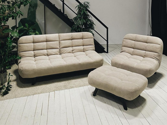 Комплект мебели Абри цвет бежевый диван + кресло +пуф пора металл в Томске - изображение