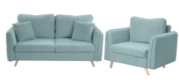 Комплект мебели Бертон голубой диван+ кресло в Томске