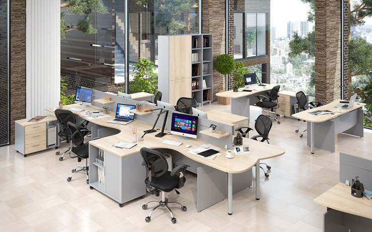 Офисный набор мебели OFFIX-NEW для 4 сотрудников с двумя шкафами в Томске - изображение
