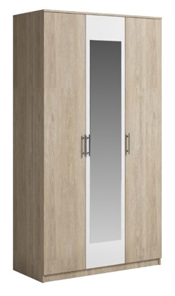 Шкаф 3 двери Светлана, с зеркалом, белый/дуб сонома в Томске - изображение